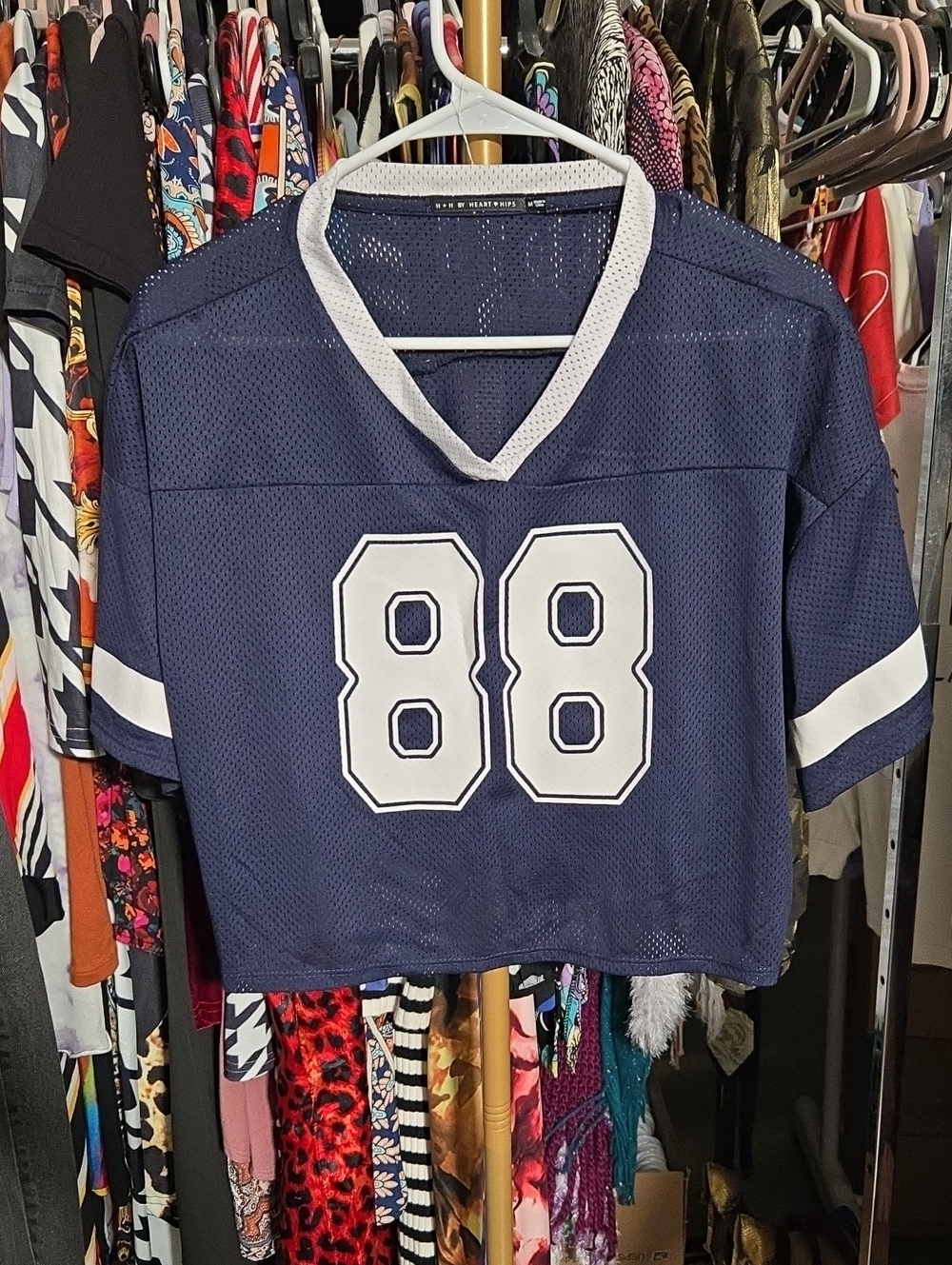 Navy Mesh Jersey Top with White '88 Applique